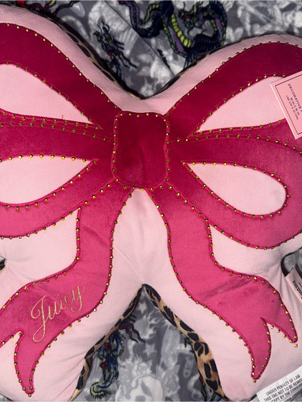 Juicy Couture Pink and Hot Pink Bow Accent Pillow
